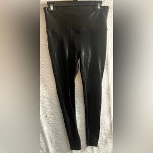 Spanx Black Leggings Size XL Leather Look Full Length Pull On Slimming